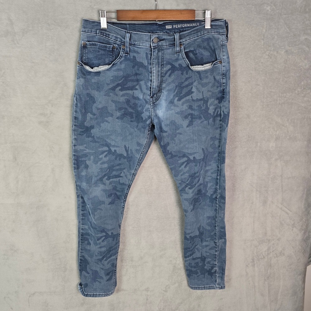Levis 512 Performance Mens Blue Camouflage Slim Taper Jeans W34 L30 Camo Stretch